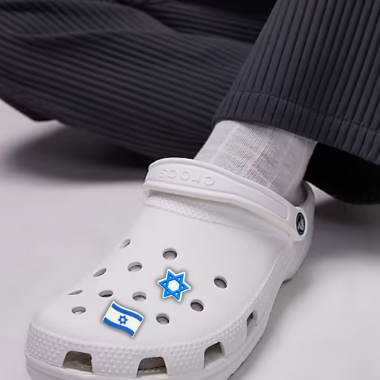 Israeli Flag and Magen David Croc jibbitz - thread it.